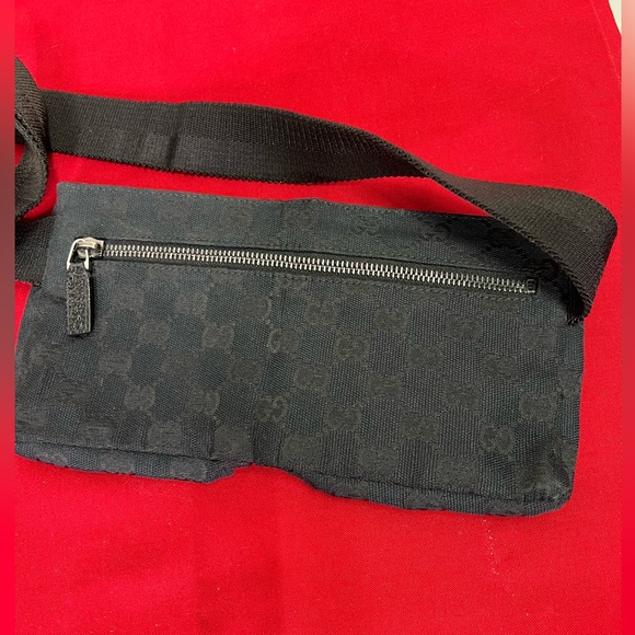 Gucci Black Belt Bag GG Fabric Leather Vintage Fanny Pack Pouch - Picture 6 of 12